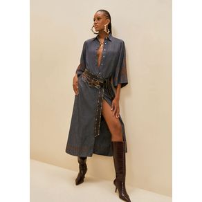 Vestido Morena Rosa Solto Polo Manga Curta Longo Azul G