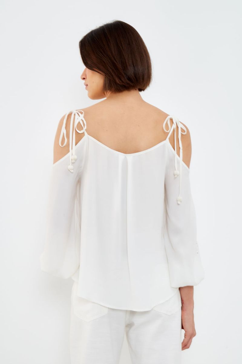 Blusa Pregas Bordado Rechilier - Branco