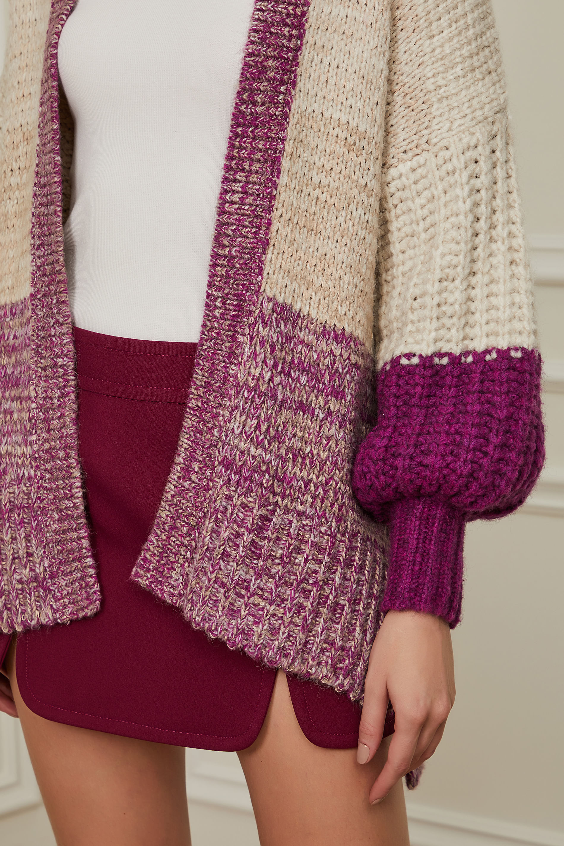 【GRANCY】DestructionDesign BigCardigan Cardigan Oversized Pesado Com Manga Longa Tricot Roxo