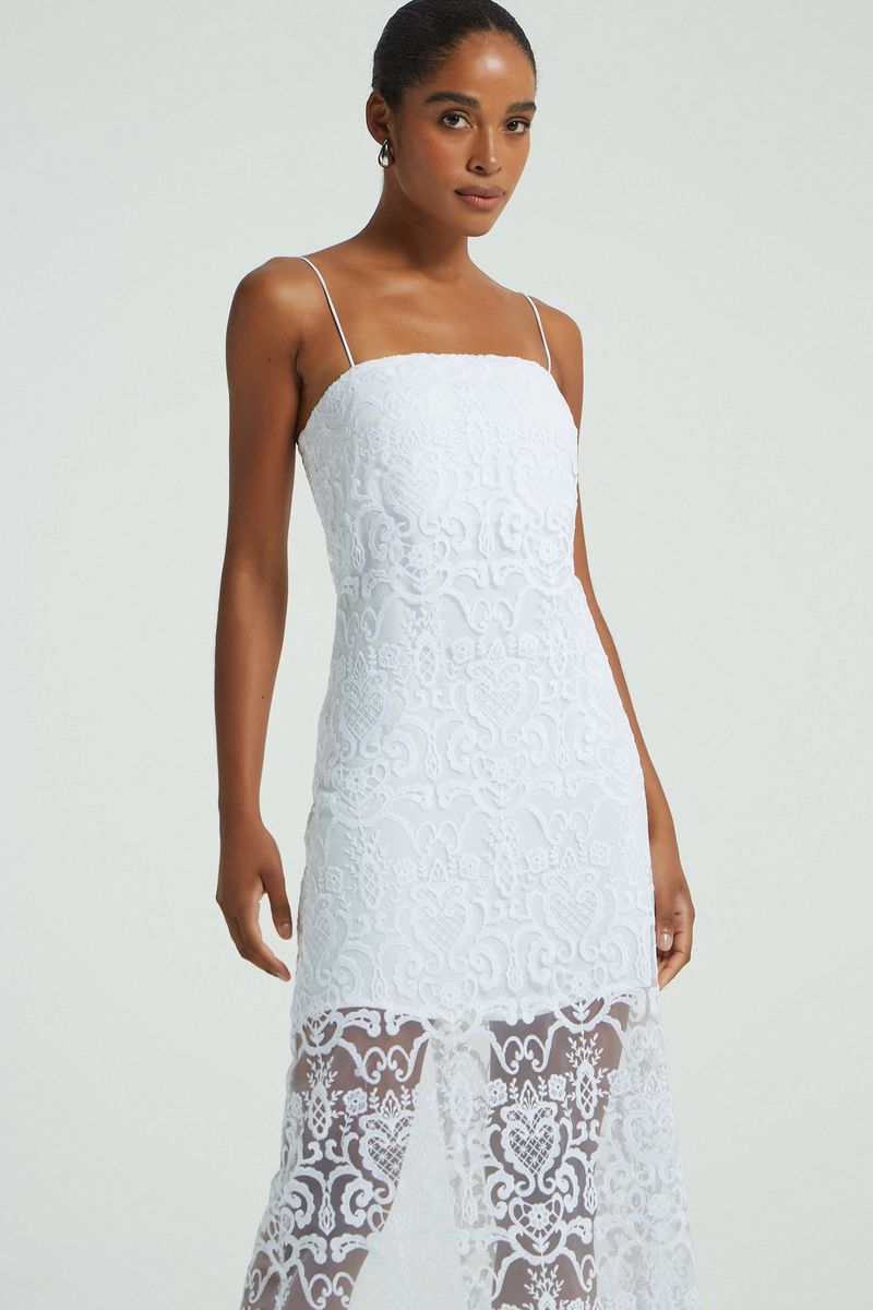 VESTIDO FENDA MIDI RENDA BRANCO