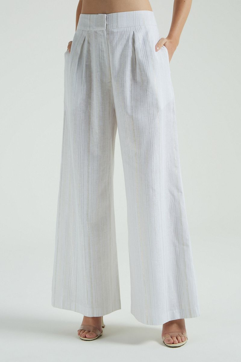 CALCA PANTALONA RISCAS LUREX-BRANCO