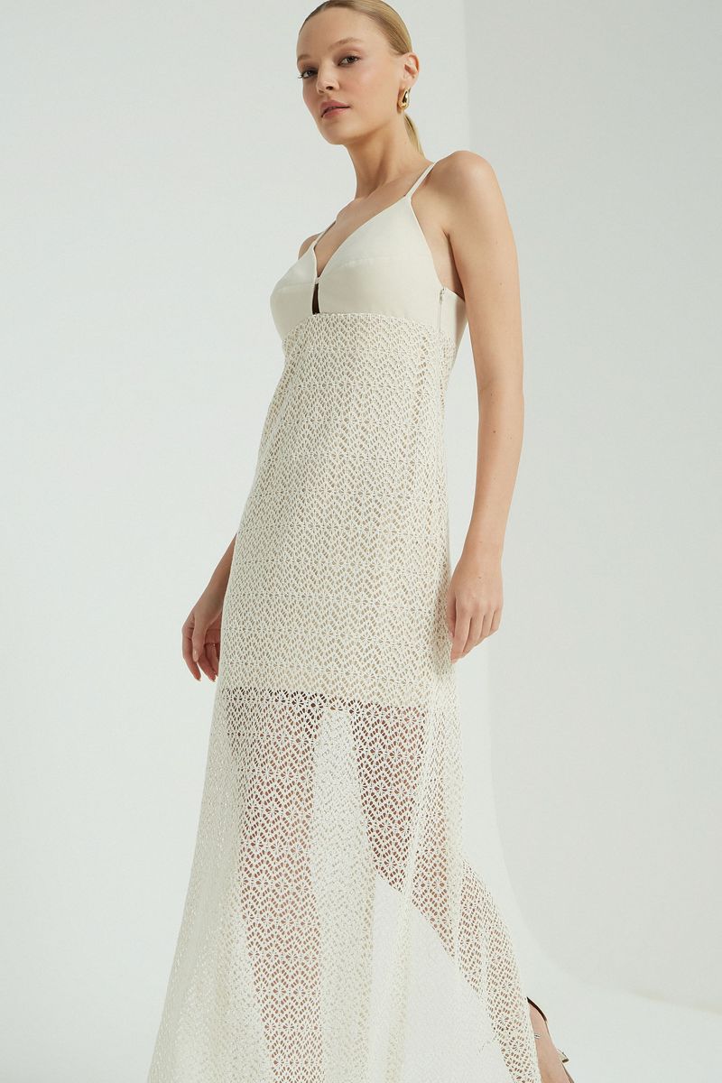 VESTIDO MIX RENDA-CREME