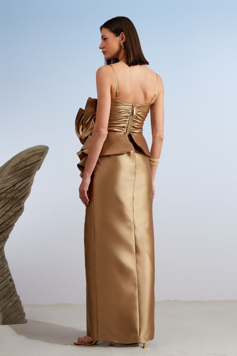 VESTIDO LONGO FLOR BASQUE