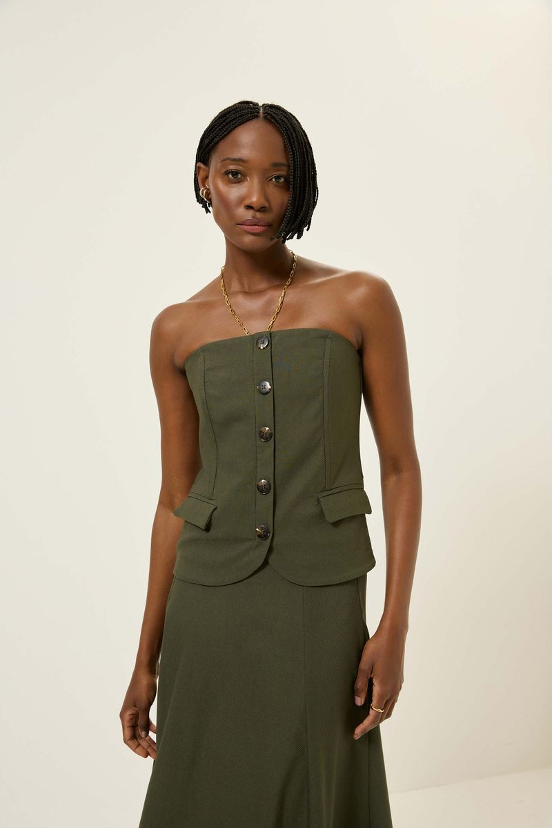 Blusa sem alça bolso botões verde indie