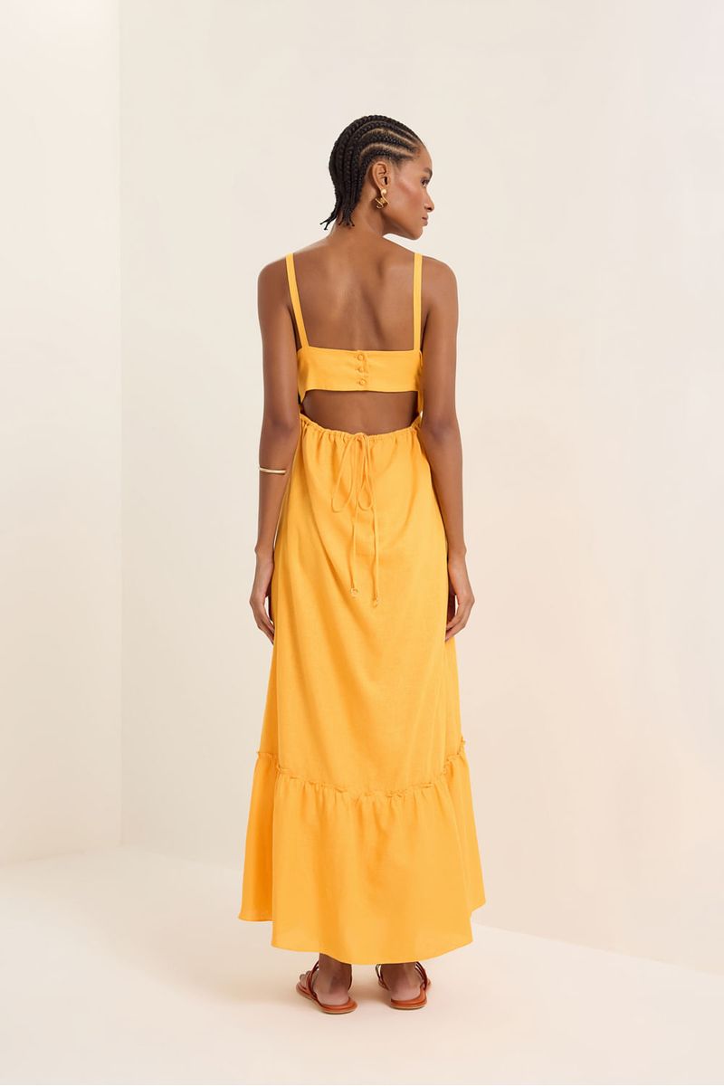 Vestido cambraia ferragem amarelo ouro
