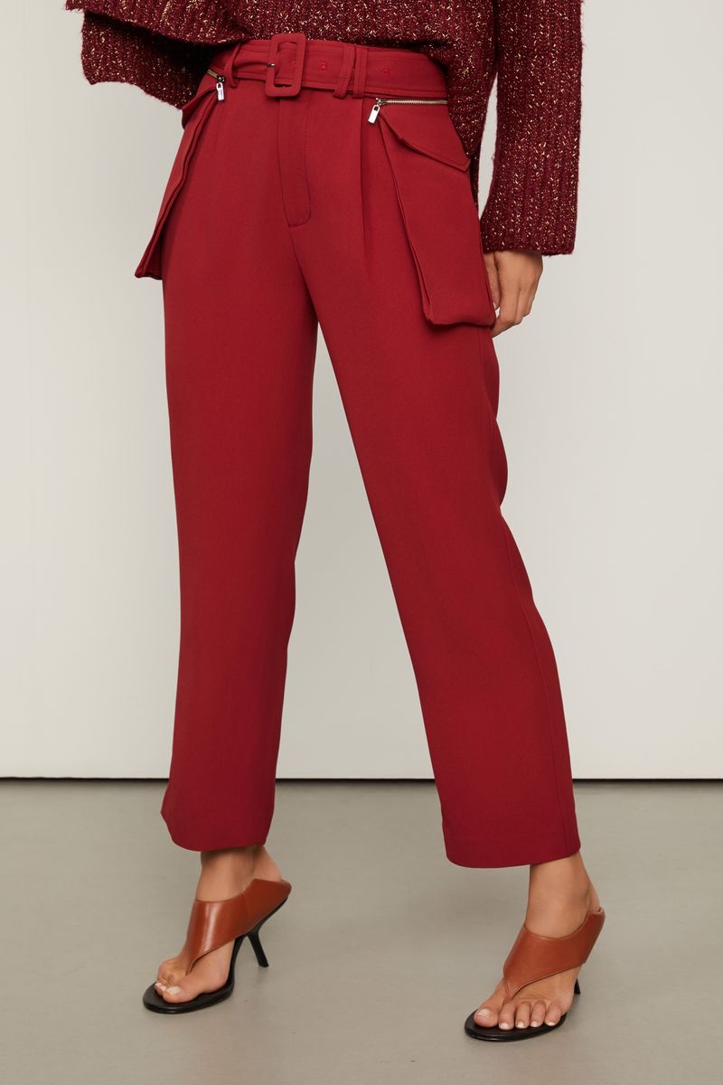 Calça Com Cinto Removivel Marrom Ruibarbo