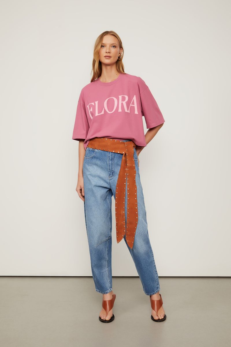 t Shirt De Malha Cropped Rosa Com Silk Flora