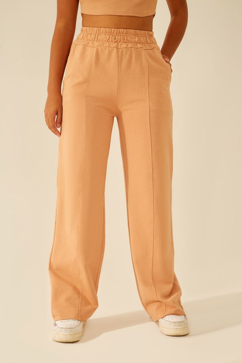 Calça Moletinho Wide Leg - Marrom Bronze