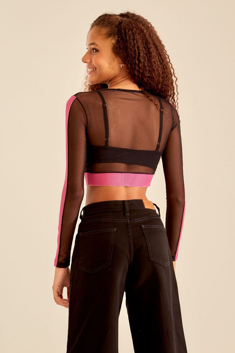 Blusa Cropped Tule - Preto