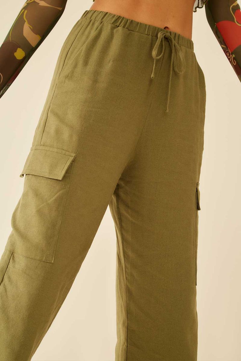 Calça Reta Linho - Verde Pista
