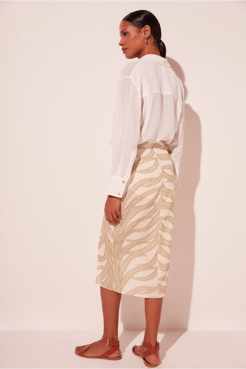 Saia Midi Folhas Bicolor