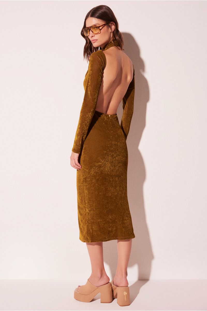 Vestido Midi Tecelagem Verde Manga Longa