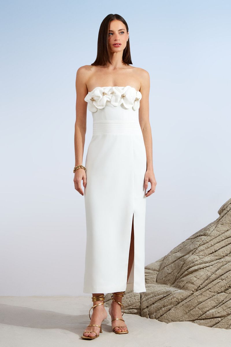VESTIDO MIDI FLORES BORDADOS