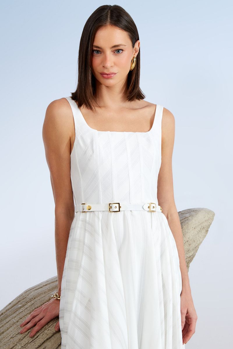 VESTIDO MIDI DETALHE FIVELA COURO