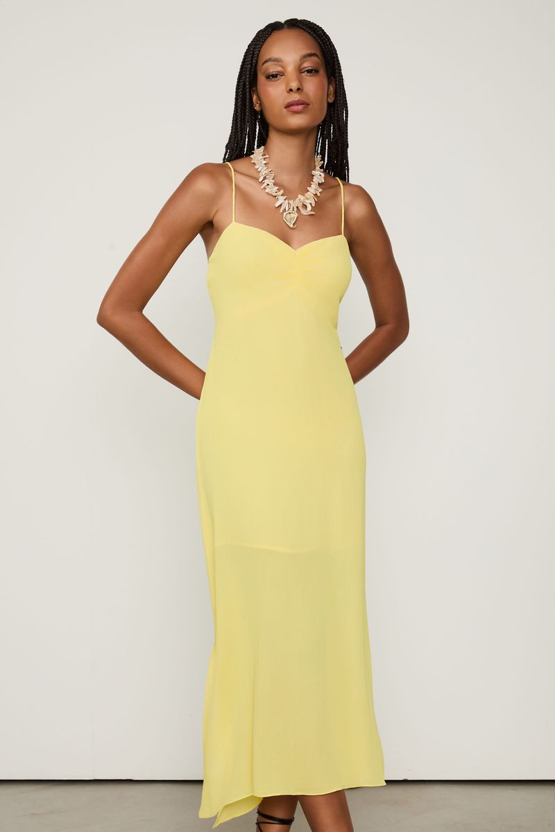 Vestido De Georgette Pesado Midi De Alça