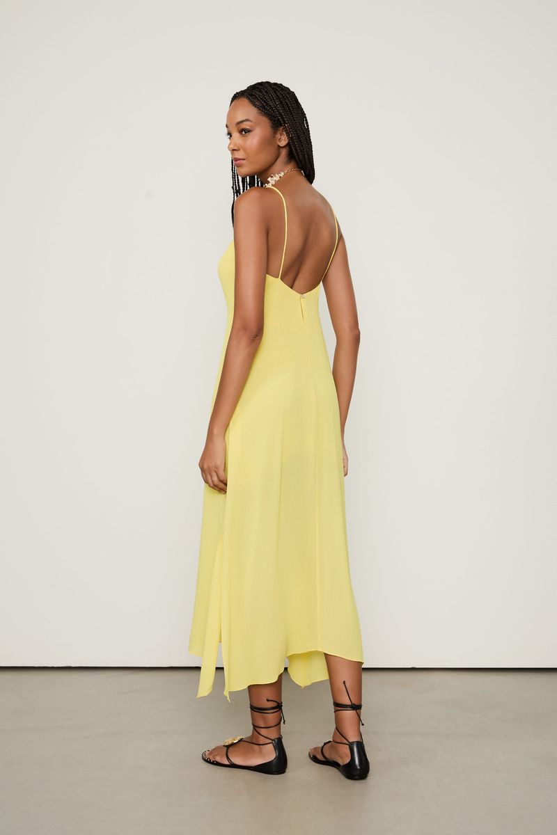 Vestido De Georgette Pesado Midi De Alça