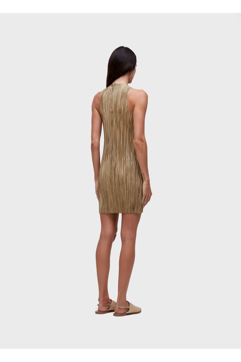 Vestido raglan curto plissado gold