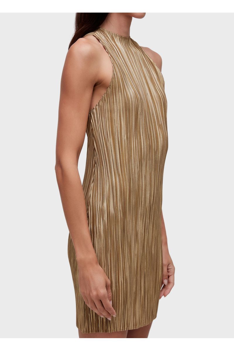 Vestido raglan curto plissado gold
