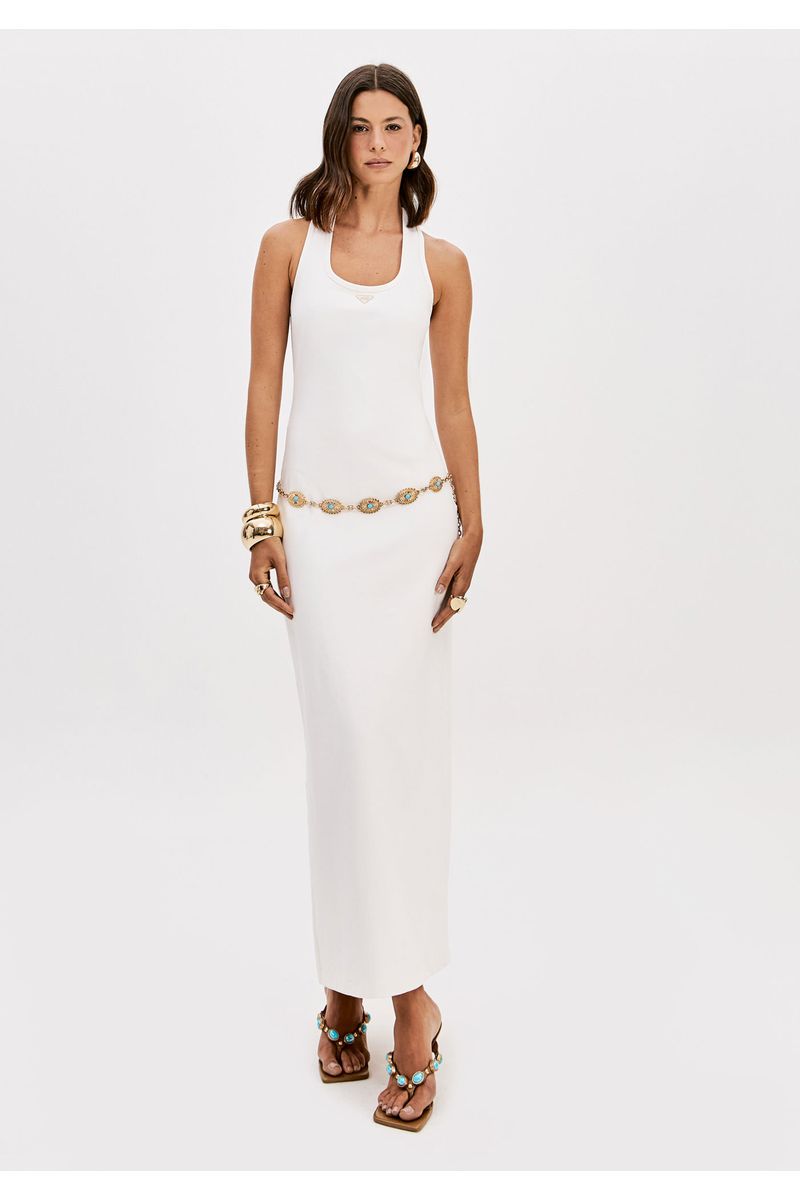 Vestido Super Midi Sem Mangas Decote U