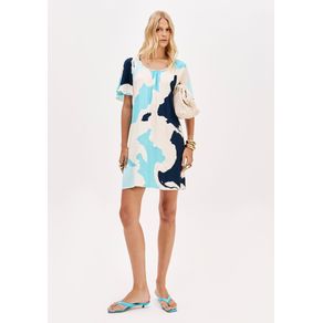 Vestido Curto Estampado Com Manga Fluida