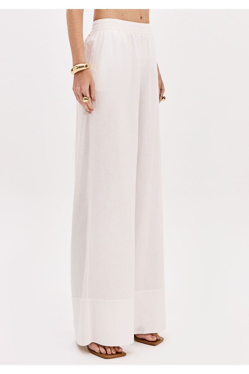 Calça Wide Leg Cintura Média Com Linho