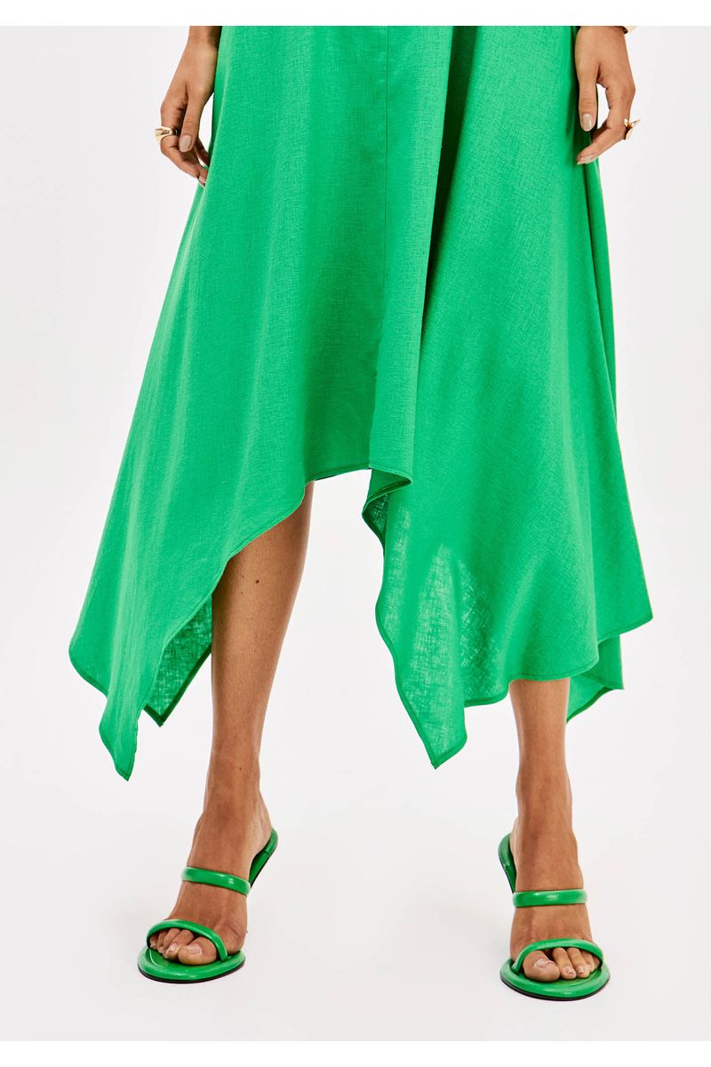 Vestido Super Midi Assimétrico Com Linho