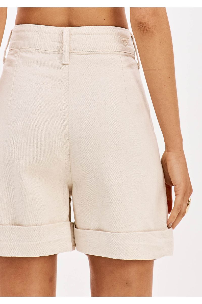 Short Sarja Com Linho Cintura Super Alta