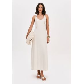 Vestido Canelado Super Midi Com Linho Branco G