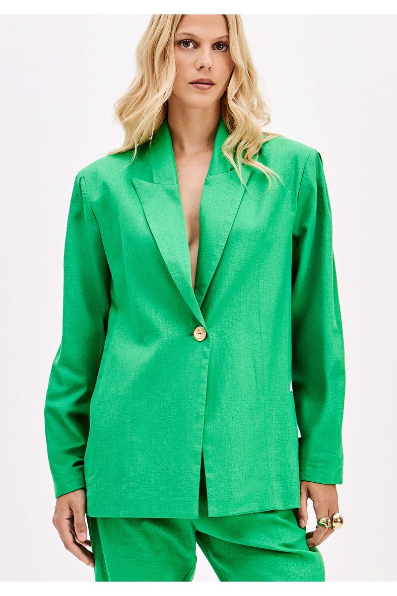 Blazer Alongado Com Linho E Botão