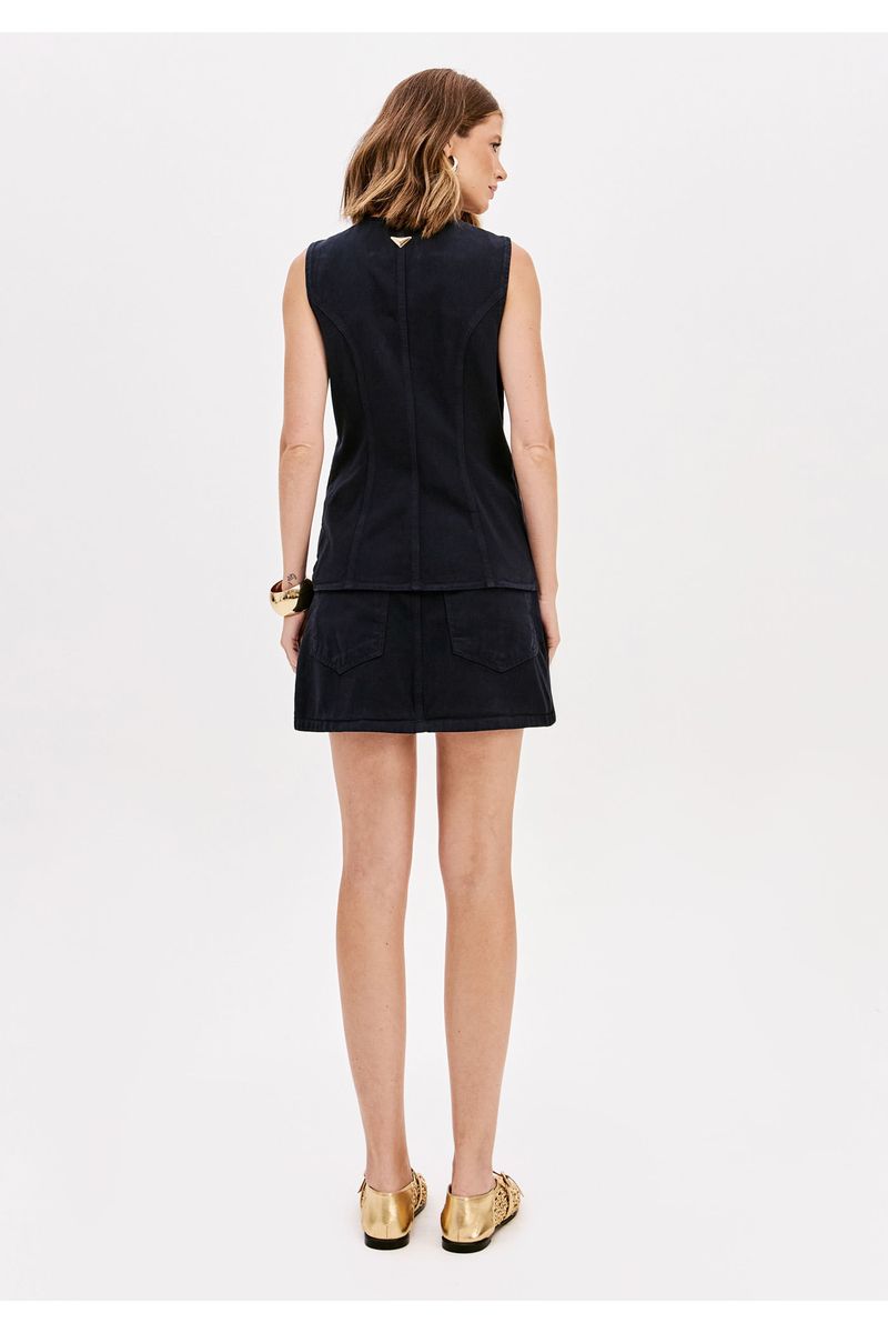 Saia Curta Sarja Cintura Super Alta Com Botões