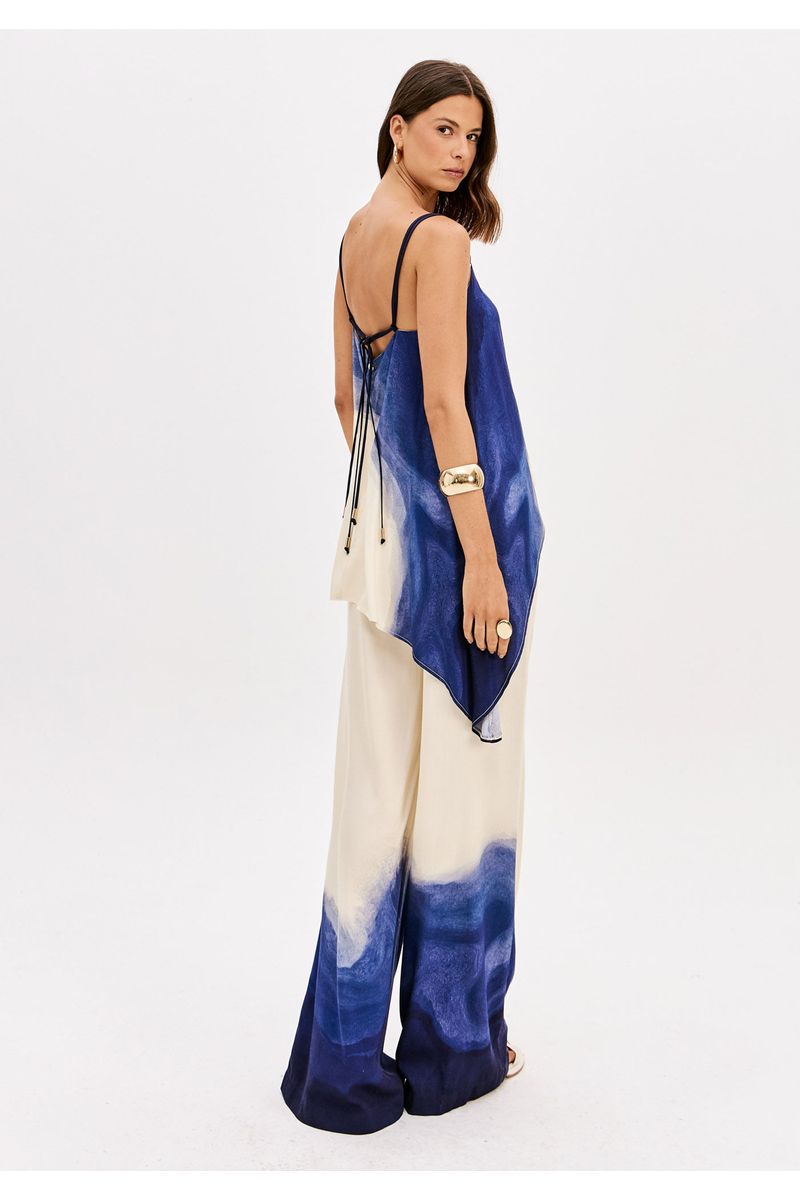Calça Wide Leg Cintura Alta Estampada