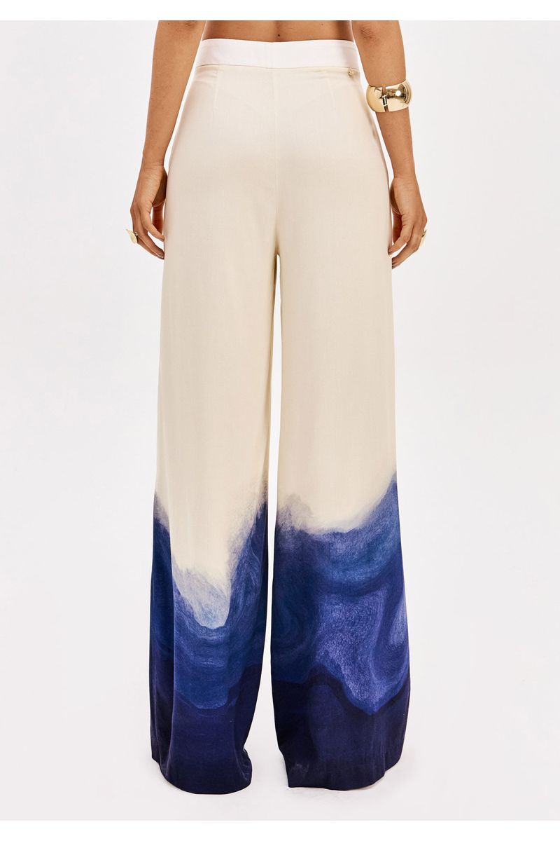 Calça Wide Leg Cintura Alta Estampada