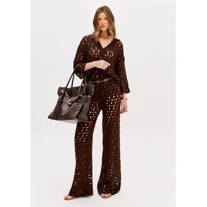 Blusa De Tricô Mangas Médias Marrom G