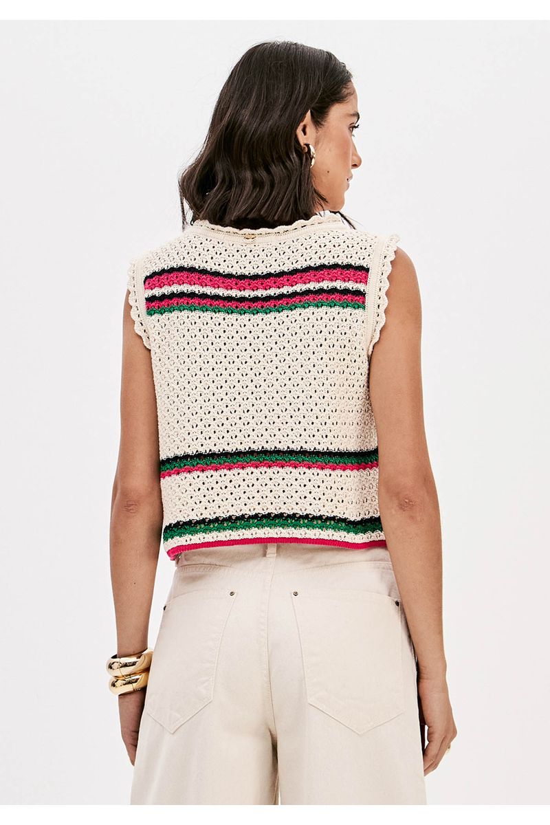 Blusa Sem Mangas Tricô Com Bordado