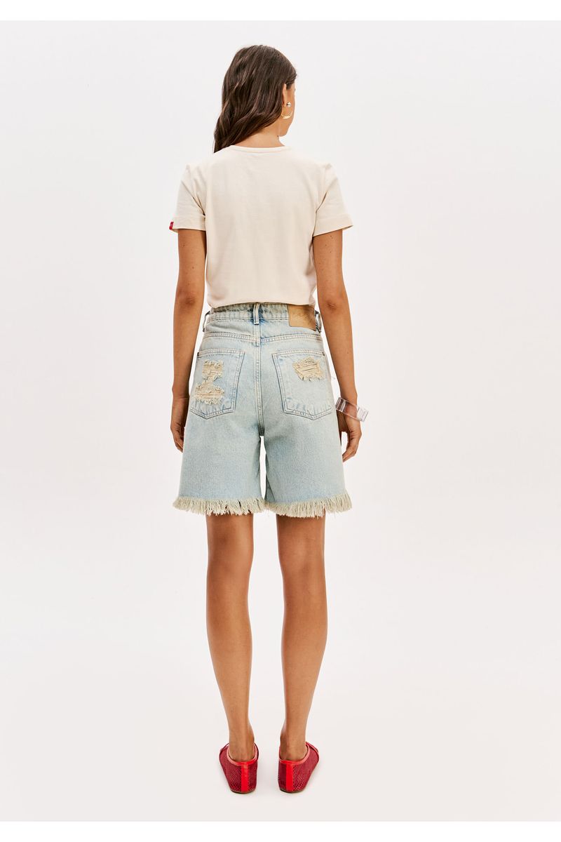 Bermuda Jeans Boyfriend Cintura Alta