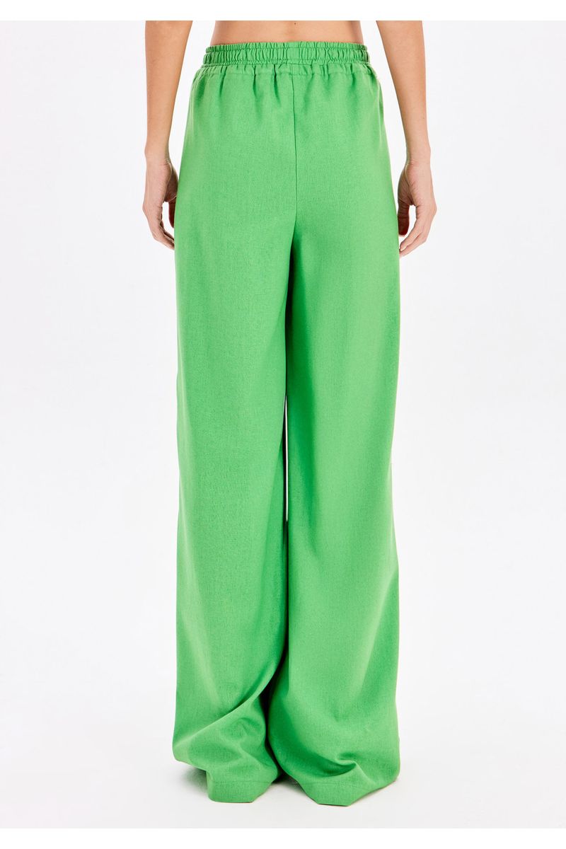 Calça Full Length Cós De Elástico Com Linho
