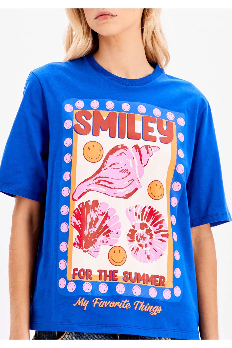 T-Shirt Oversized Média Estampa Smiley