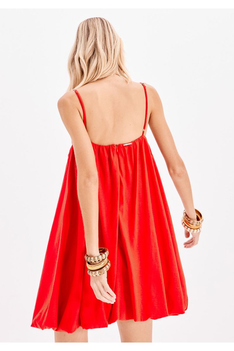 Vestido Curto Balonê Com Linho