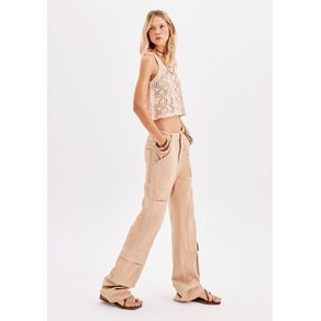 Calça Sarja Full Length Cargo Cintura Alta