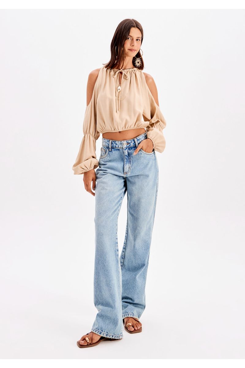 Blusa Cropped Manga Longa Ampla