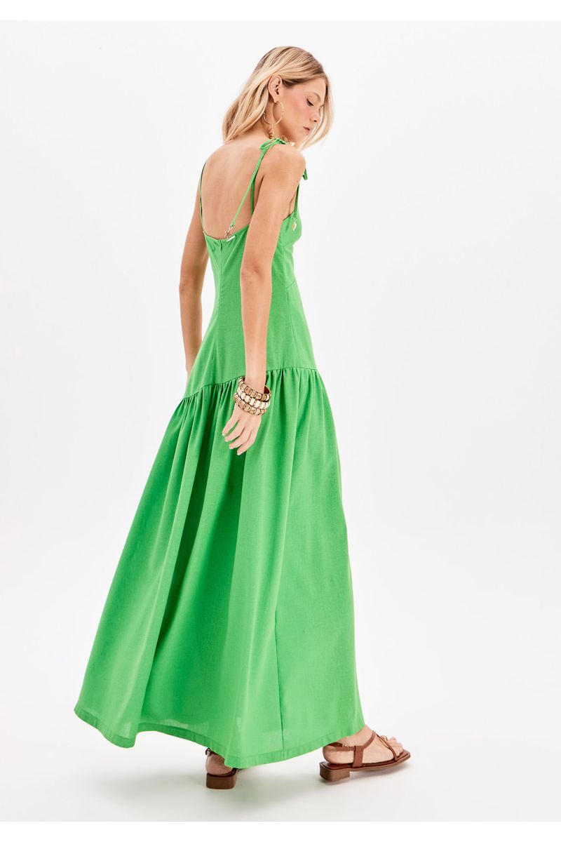 Vestido Super Midi De Alça Com Linho