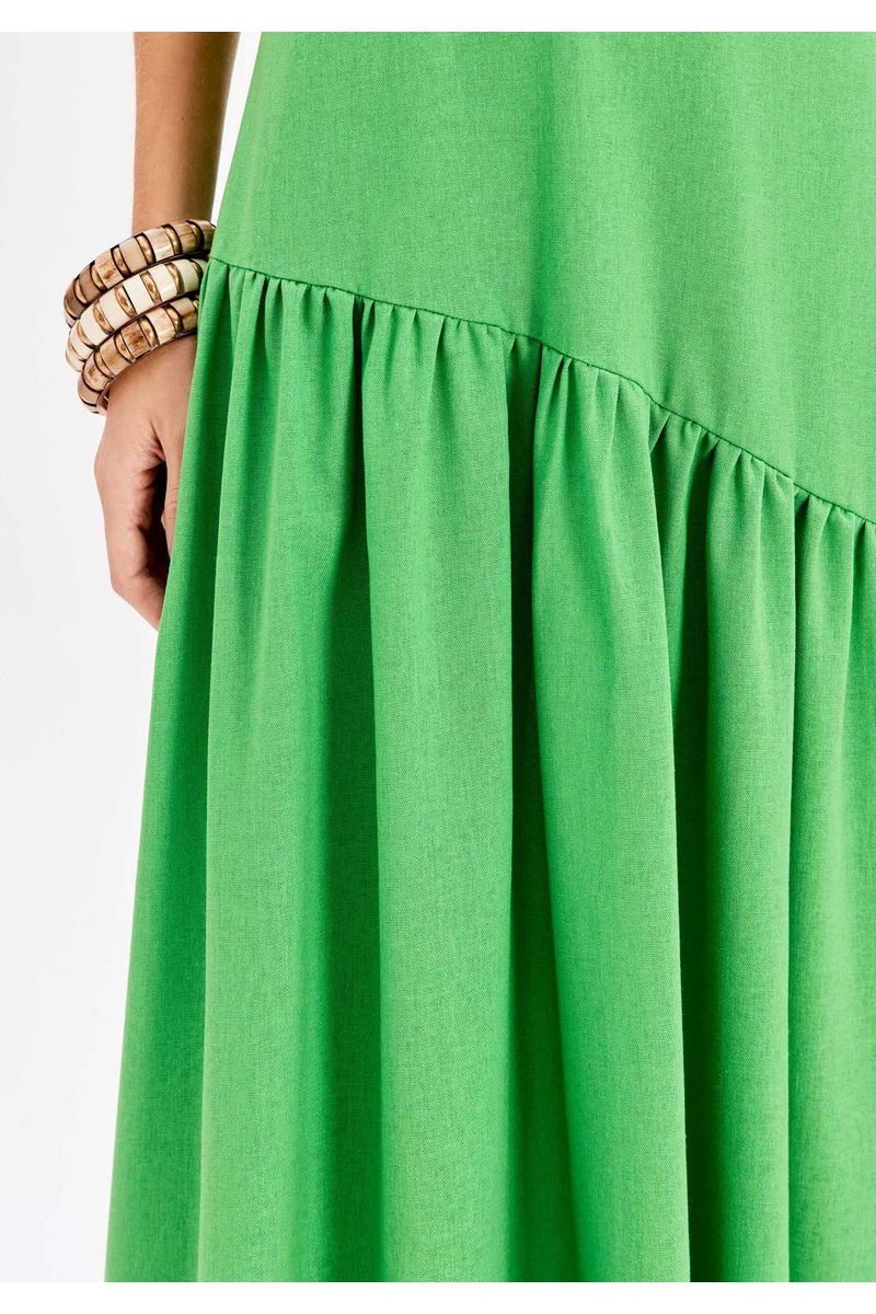 Vestido Super Midi De Alça Com Linho