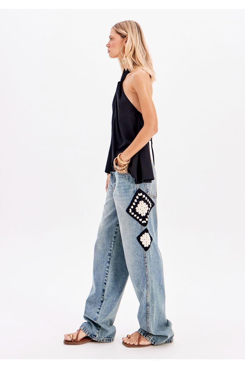 Calça Jeans Full Length Cintura Alta Patch