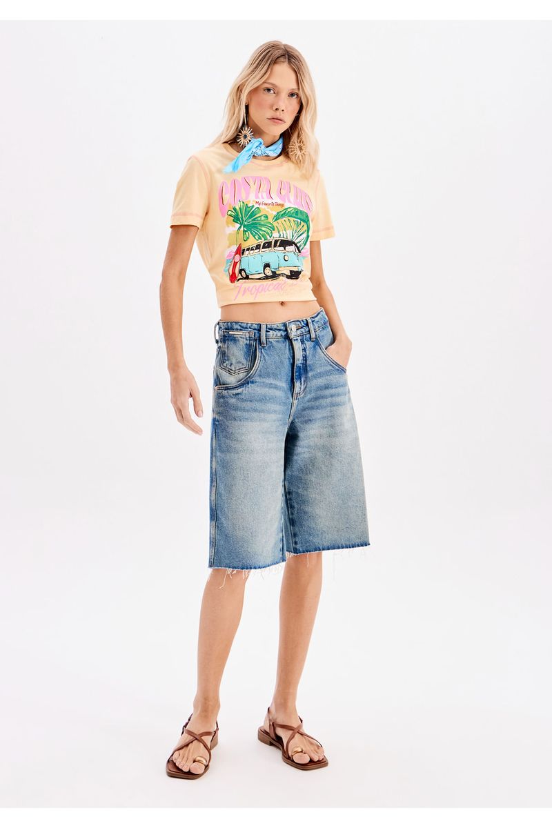 Bermuda Jeans Cintura Alta