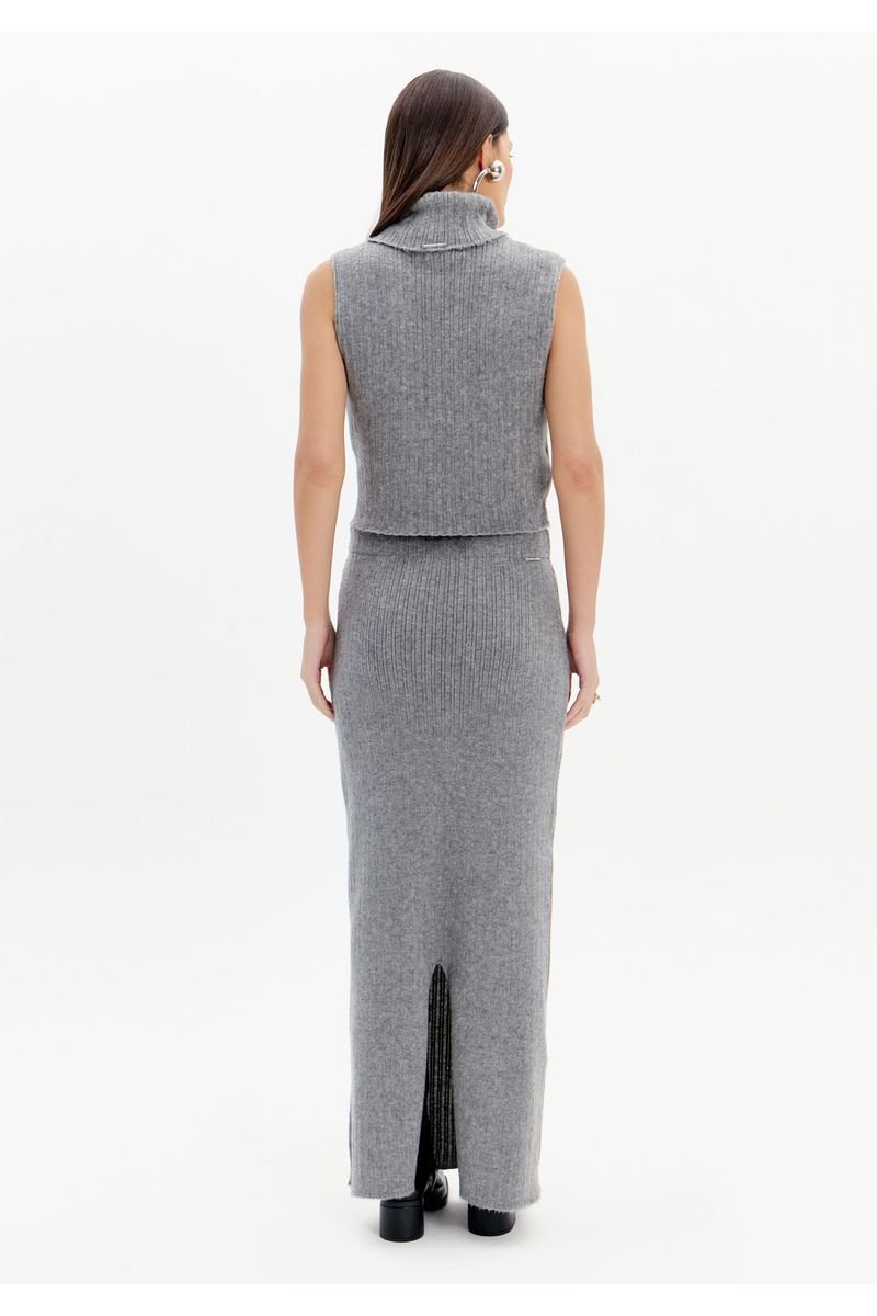 Saia Midi Com Fenda Tricot