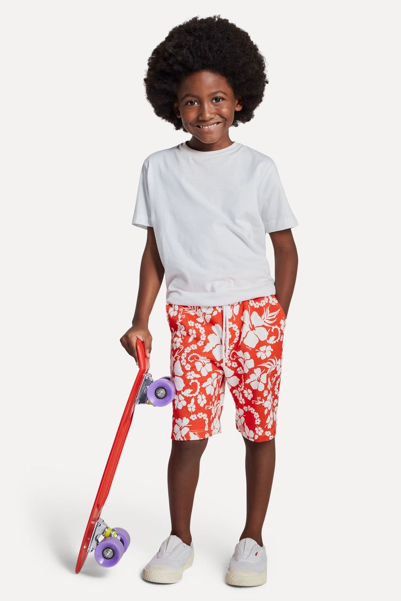 Bermuda Mini Moletom Hibisco Vermelho