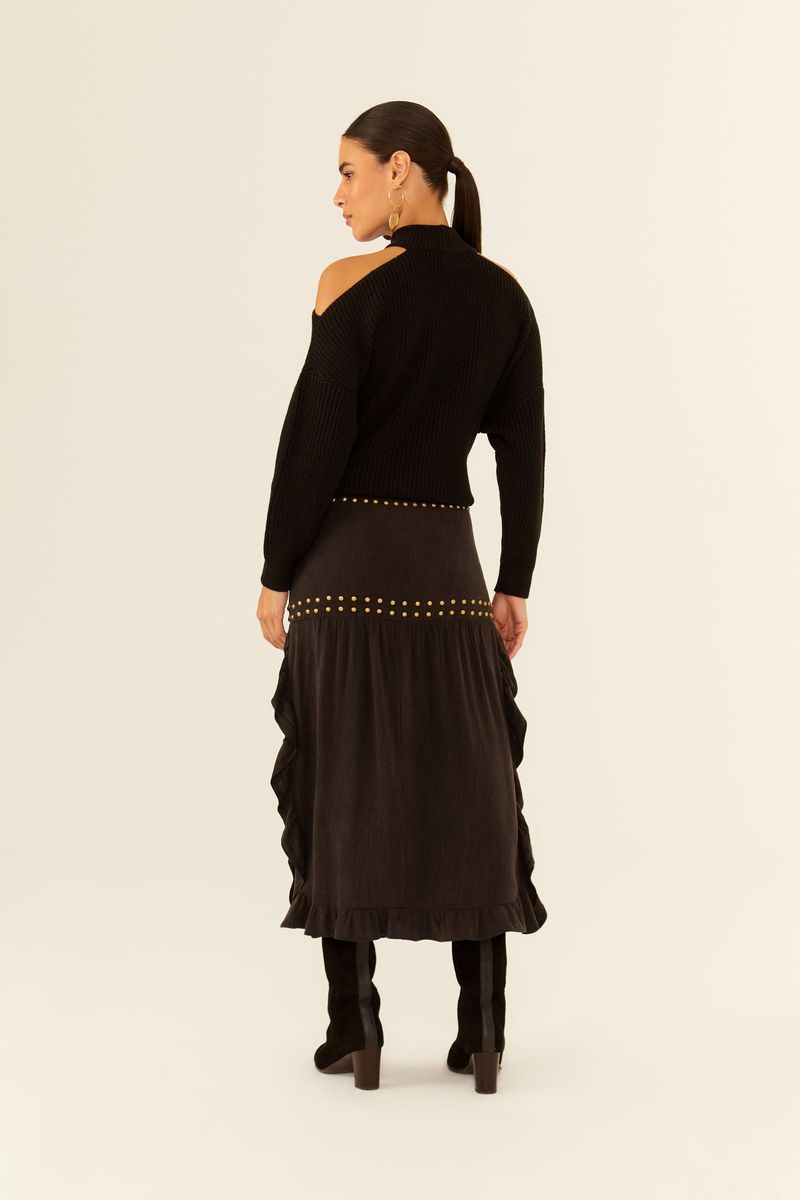 Saia Midi Babado Lateral