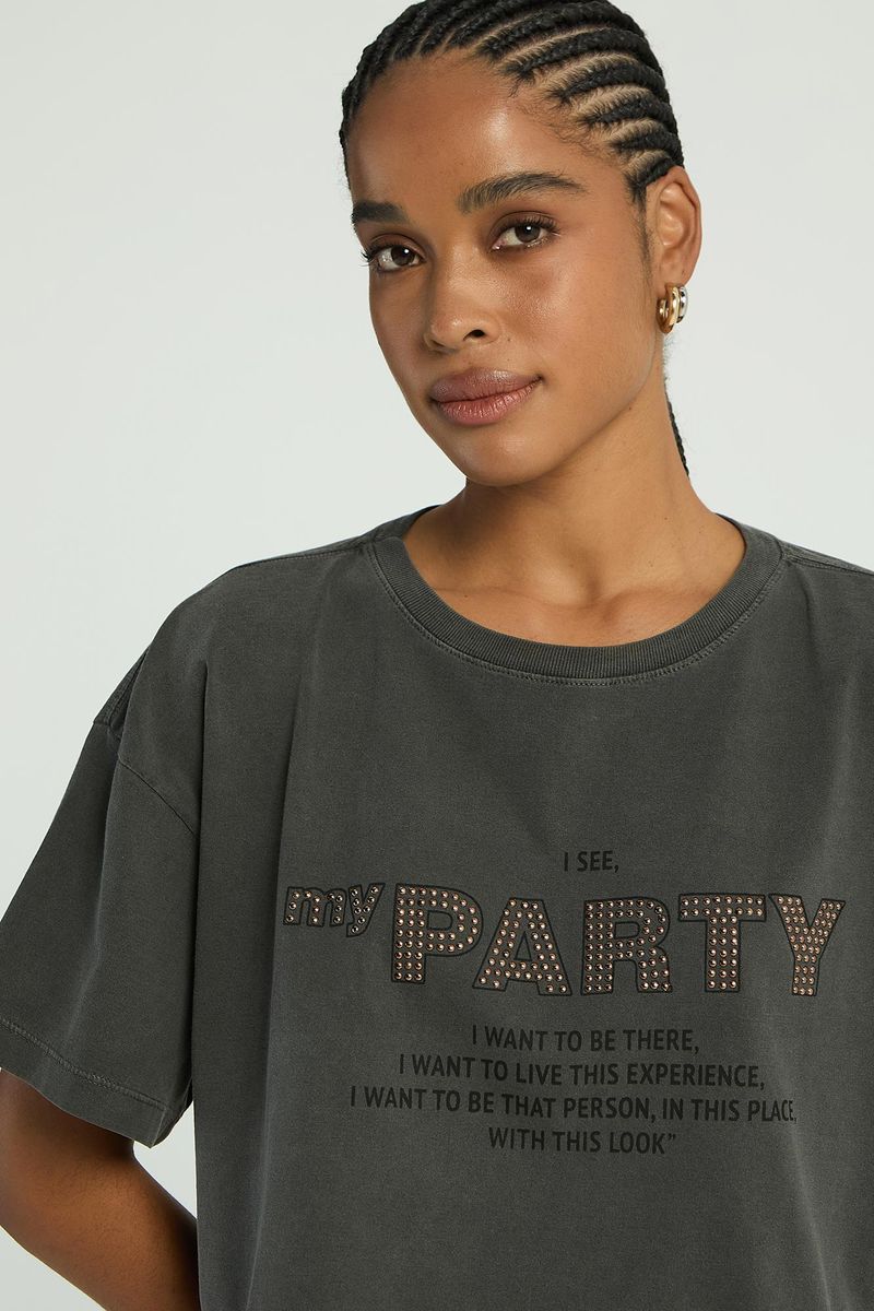 T-SHIRT COM SILK MY PARTY - PRETO