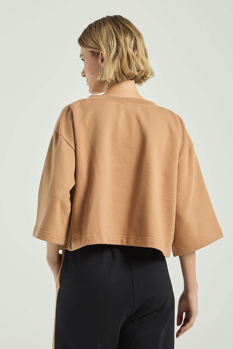 BLUSA MOLETOM 3/4 COM SILK-BEGE ESCURO