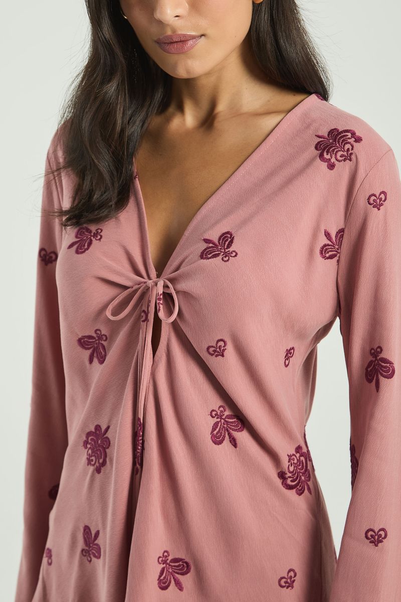 BLUSA CETIM BORDADO-ROSE